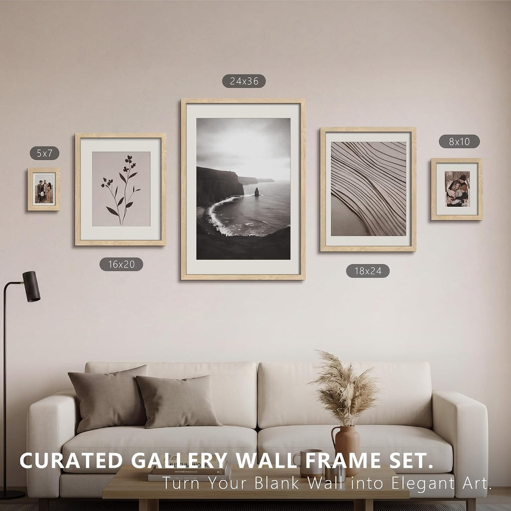 24x36 Poster Frames 3 Pack - Natural wood Movie Picture Frame | Display18x24 with Mat or 24x36 Without, Horizontal &
