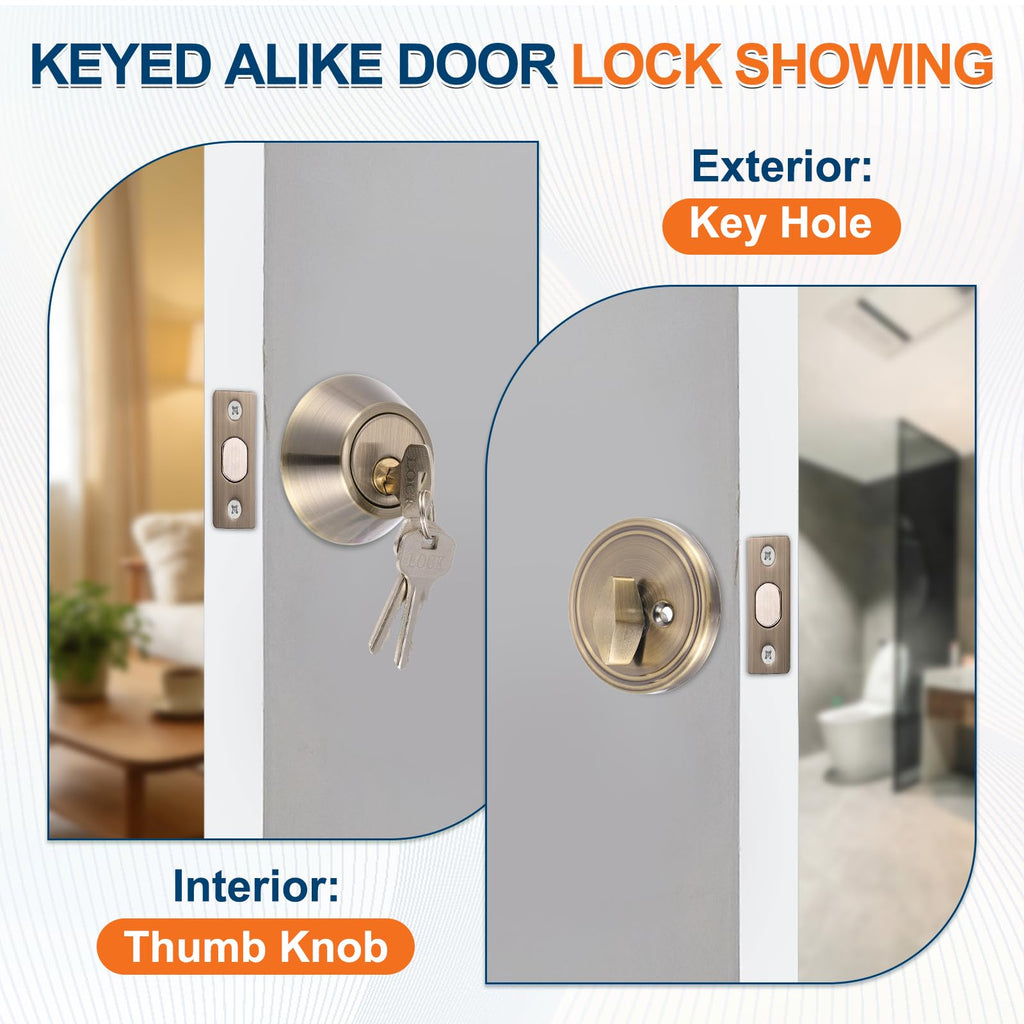 Door Lock Set with Single Cylinder Deadbolt (2" Red) (3Set) Round