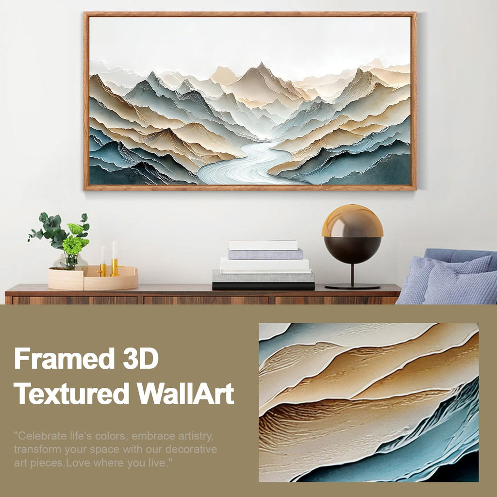 3D Textured Mountain Vista Wall Art, Neutral Earth Tone Wall Decor