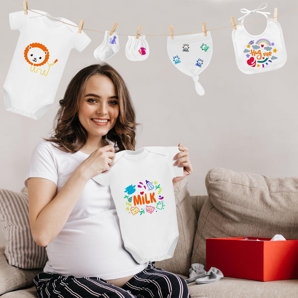 78PCS Baby Shower Set Baby Shower Game Sign Baby Bib Bodysuit White Baby Bib Newborn DIY Mittens Socks Hats(Flower)