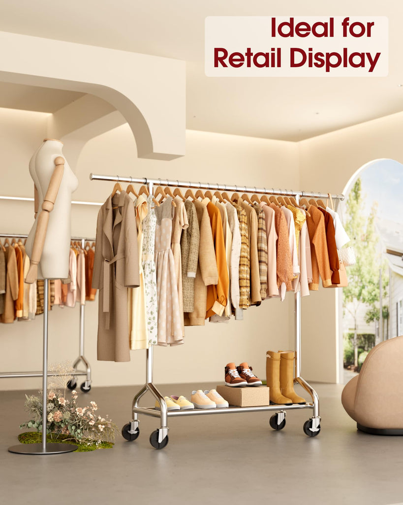 Extendable 49.8-74.8" W Stainless Steel Clothes Rack, Silver