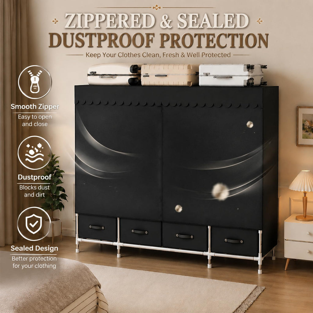 Portable Closet with Drawers 55" Wardrobe Closet Black