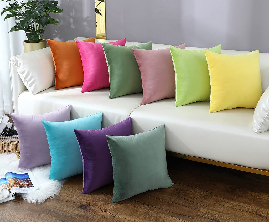 Comfy Lime Green Throw Pillow Covers Decorative Square Solid Thick Velvet Super Soft Cushion Cases Home Decor for