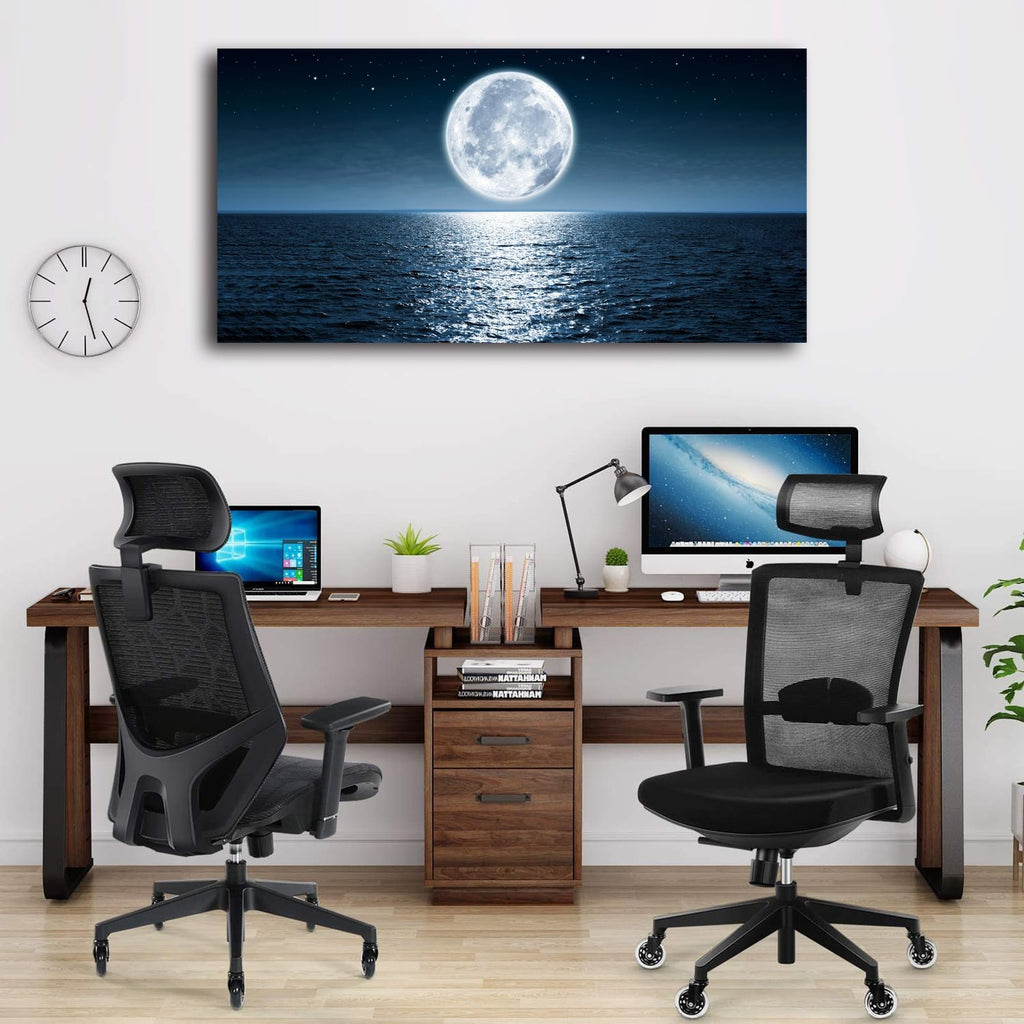 Wall Art Canvas Print Moon Sea Ocean Landscape 1 Panels Full moon Picture Painting Framed and Stretched Ready to Hang