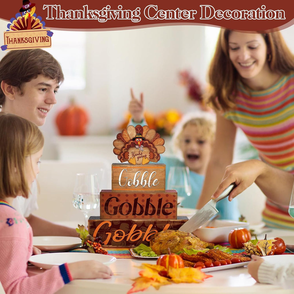 Thanksgiving Decor Turkey Cute Wooden Sign with Sayings - Set of 4