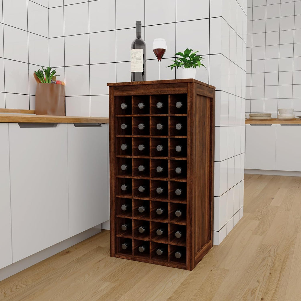 8-Tier Freestanding Wine Rack Wood, 32 Bottles Wine Rack Counter for Small Space, Farmhouse Stackable Modular Wine