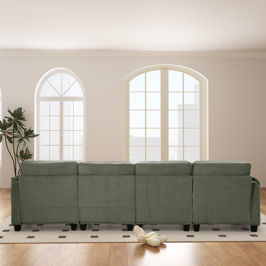 90" Modular Sectional Sofa Couch with Movable Ottoman, Oversized Corduroy U Shaped Sectional Couches with Rolled