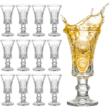 12 Pack 1.5 oz Shot Glasses Set, Etched Glass Shot Glasses with Heavy Base, Small Goblet Shot Cups for Tequila