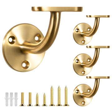 Heavy Duty Gold Handrail Brackets for Indoor Stairs, 304 Stainless Steel Stair Railing Bracket, Wall Mount Banister