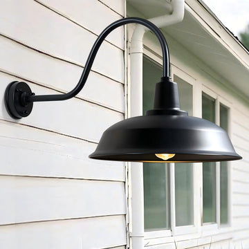 18 Inch Gooseneck Barn Light Outdoor, Large Matte Black Industrial Farmhouse Wall Light for Garage and Patio, ETL