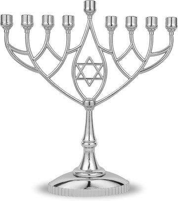 Traditional Classic Geometric Hanukkah 9" Silver Plated Chanukah Candle Minorah Fits Standard Hanukah Candles