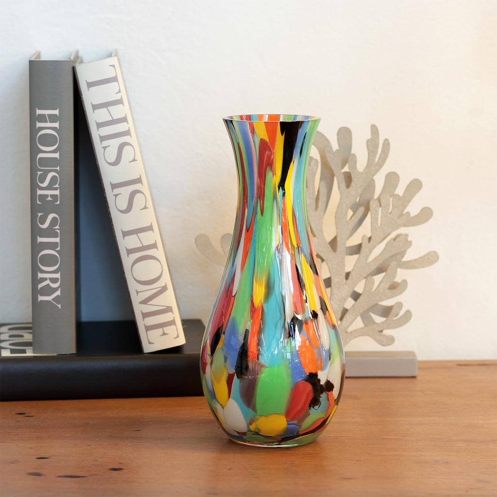 Murano Style Art Glass Vase Hand Blown Colorful Confetti Effect Home Decor | Hand Blown Glass Vase, Decorative Table