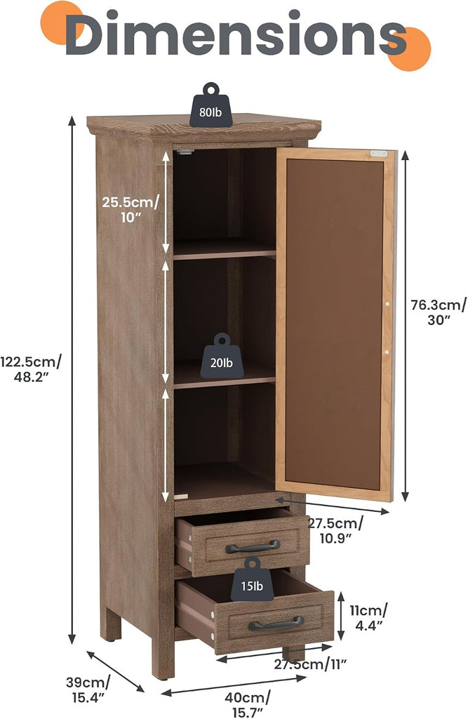 48'' Tall Accent Cabinet with Door, 16'' Wide Narrow Storage Cabinet with Drawer & Shelves for Small Space, Modern
