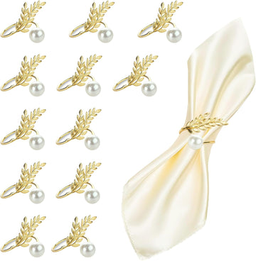 Gold Wheat Ear Pearl Shaped Napkin Rings - Set of 12