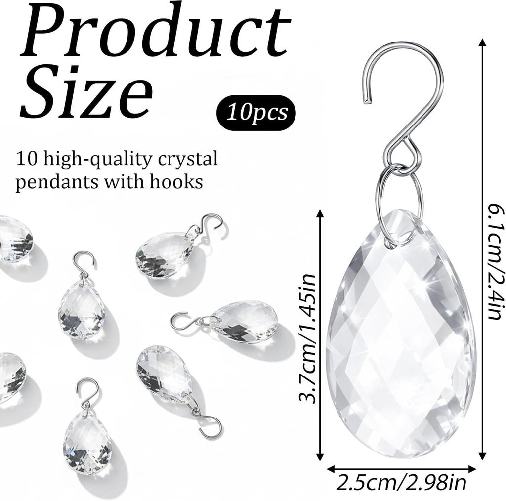 10PCS Crystals for Chandeliers, 37mm Chandelier Crystals Replacement, Hanging Teardrop Crystal Beads