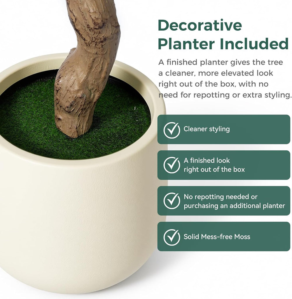 6FT Faux Olive Tree with Decorative Planter, Olive Trees Artificial Indoor with Textured Trunk, Silk Leaves and Olive