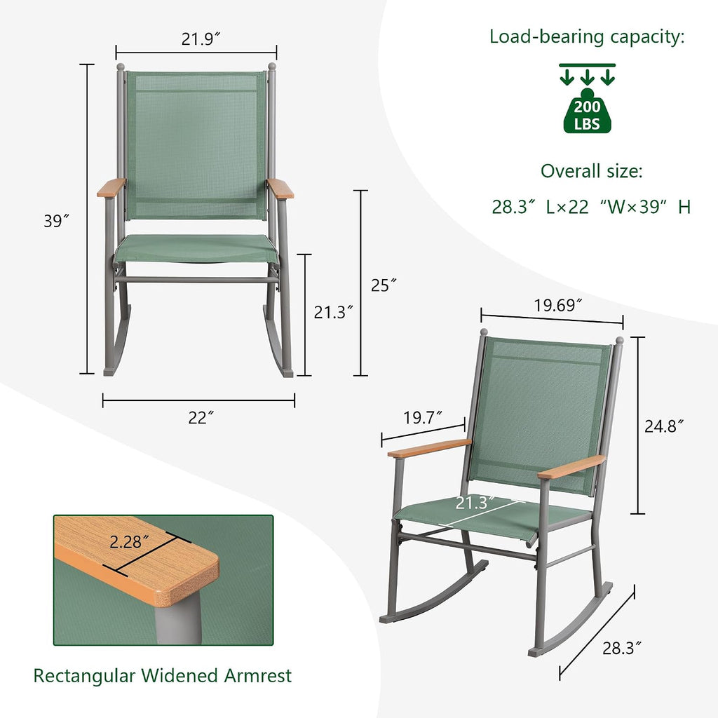 2 Pcs Outdoor Rocking Chairs Set,Upgraded High Back Patio Rocking Chairs Set,Breathable Textilene Fabric Rocking