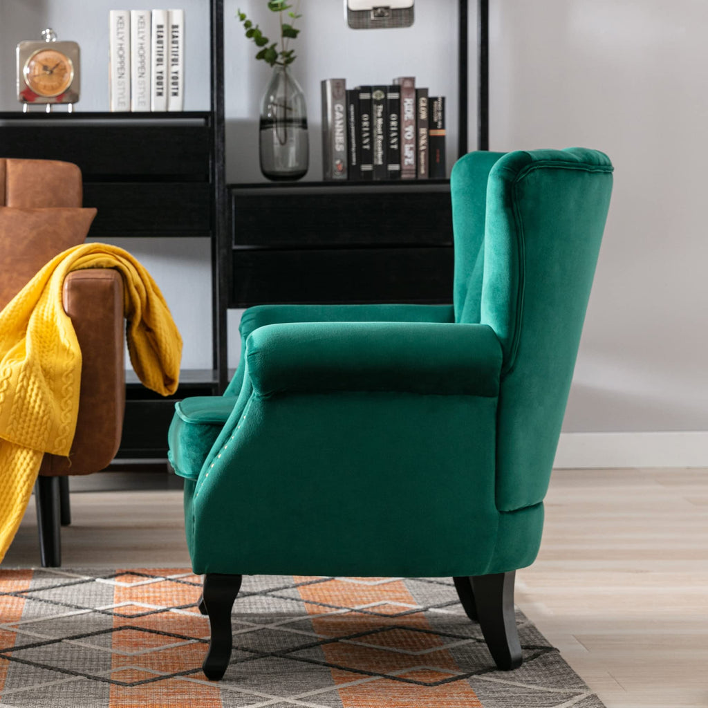 Mid Century Accent Chair Modern Tufted Wingback Armchairs Club Chair Velvet Fabric Single Sofa Lounge Chair with