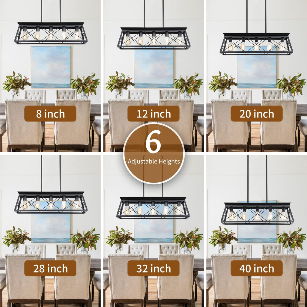 Farmhouse Chandeliers, Rustic Kitchen Island Light Fixture, 5-Light Linear Pendant Lighting Rectangular Chandelier