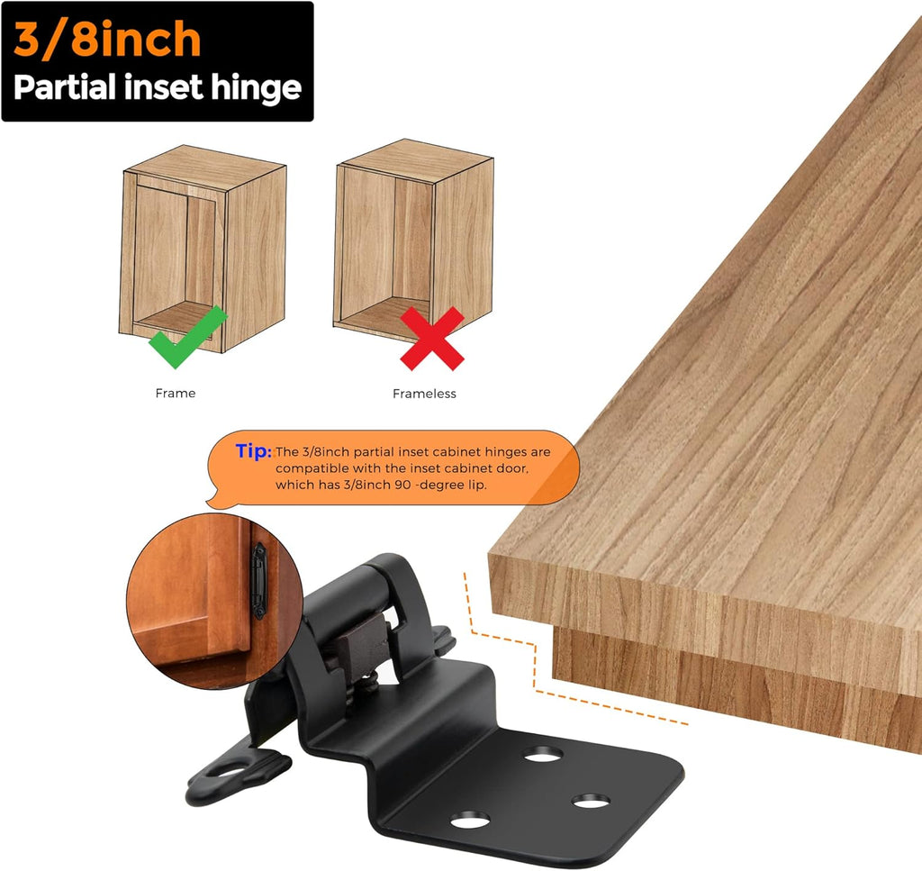 60 Packs (30 Pairs) 3/8" Inset Matte Black Cabinet Hinge, Self Closing Hinges /Furniture Cabinets & Doors. Decorative