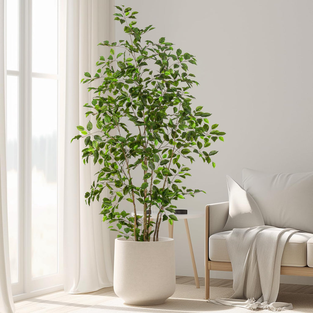 Artificial Ficus Tree Indoor 6ft, Large Potted Faux Tree with Realistic Silk Leaves & Trunk Corner Decor