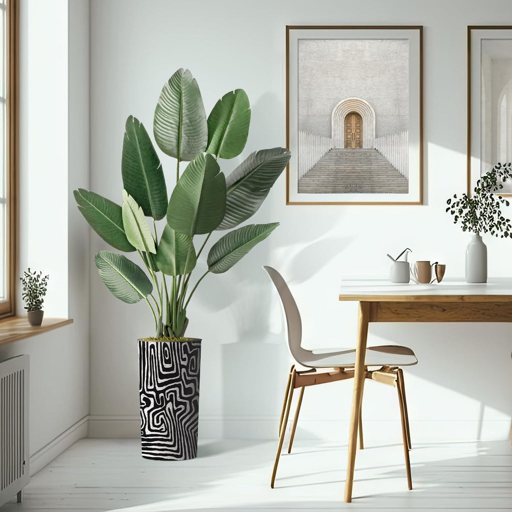 Artificial Tree in Modern Geometric Pattern Planter, Fake Bird of Paradise Silk Tree for Indoor and Outdoor Home