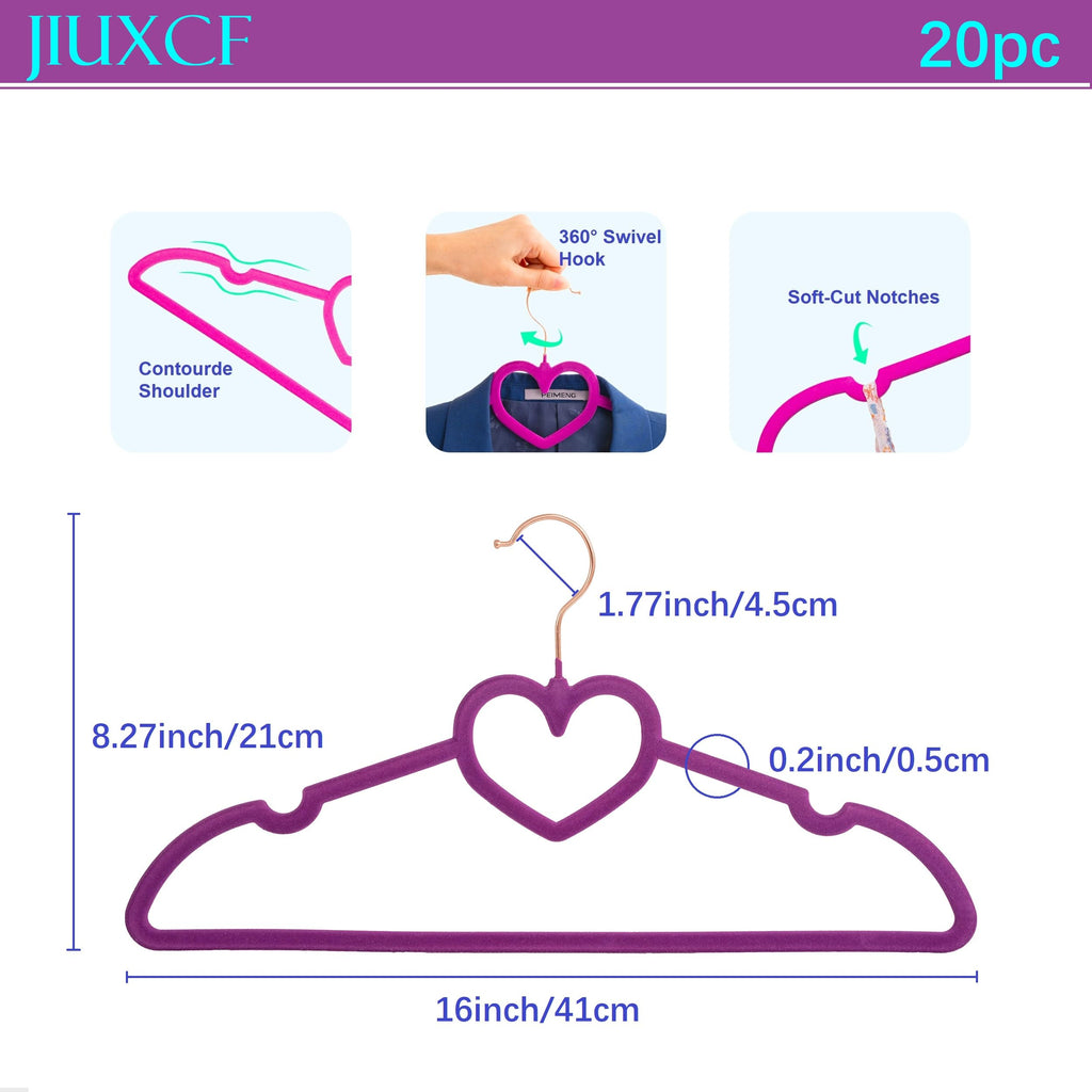 Velvet Hangers 20 Pack, 16" Non Slip Heart Hanger, 360° Swivel Rose Gold Hooks, Durable & Cute Hangers for Adult