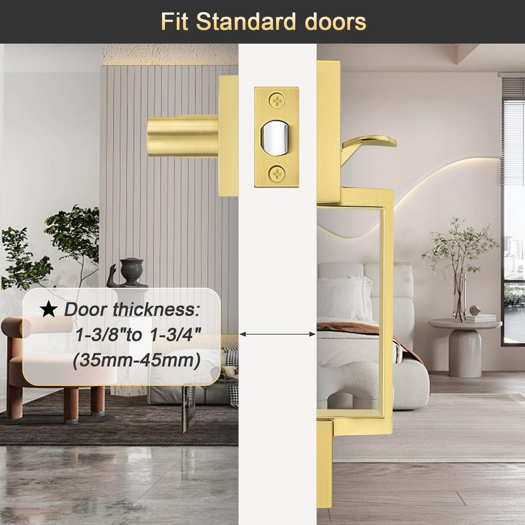 Gold Front Door Handle Set, Single Cylinder Front Door Handle Only, Gold Entry Handleset, Reversible for Right and