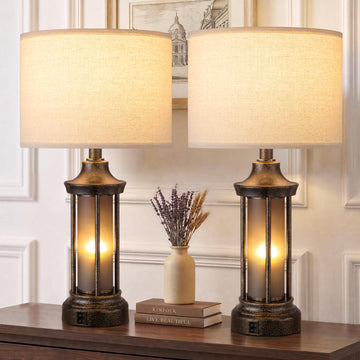 24" Farmhouse Table Lamps, Bedside Lamps Set of 2