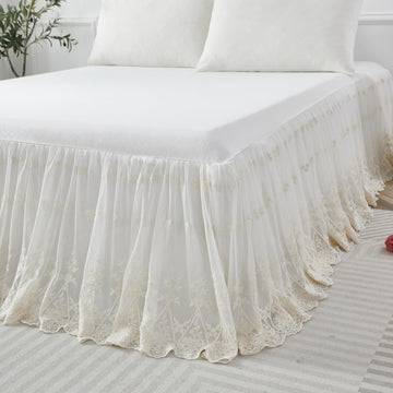 Shabby Luxury Lace Bed Skirt King Size Split Corners 18 Inch Drop Cream White Dust Ruffle Bed Skirts Cotton Unique