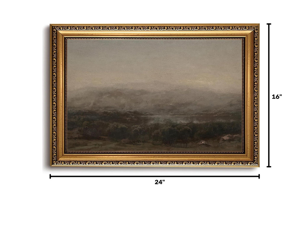 Vintage Gold Framed Wall Art Moody Landscape Canvas Wall Art Retro Misty Forest Picture Wall Decor Farmhouse Valley