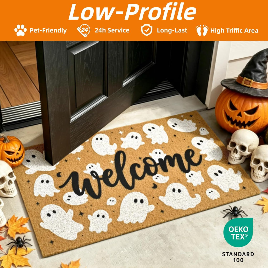 Halloween Welcome Mat Spooky Non-Slip Front Door Mat, 17x29 in | Faux Coir, Rubber Backing, Shed & Fade Resistant