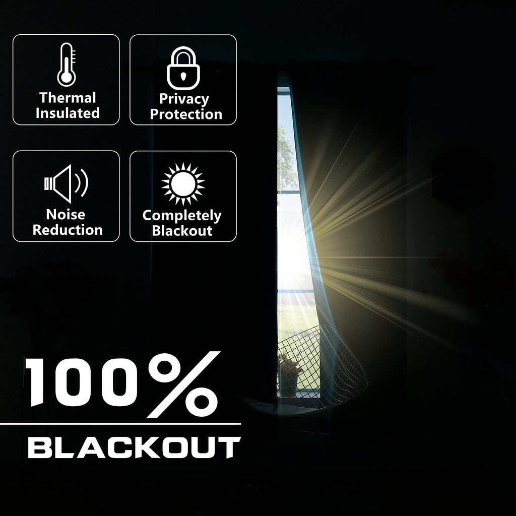 Extra Wide Thermal Soundproof Curtains, 72 x 84 Inch Long Black Out Noise Reducing Blackout Curtains Living Room, 2