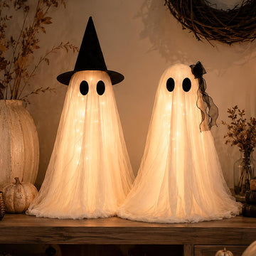 Halloween Decorations Indoor 2 Pack 2.6ft Glowing Ghosts with Timer Remote - Set of 2