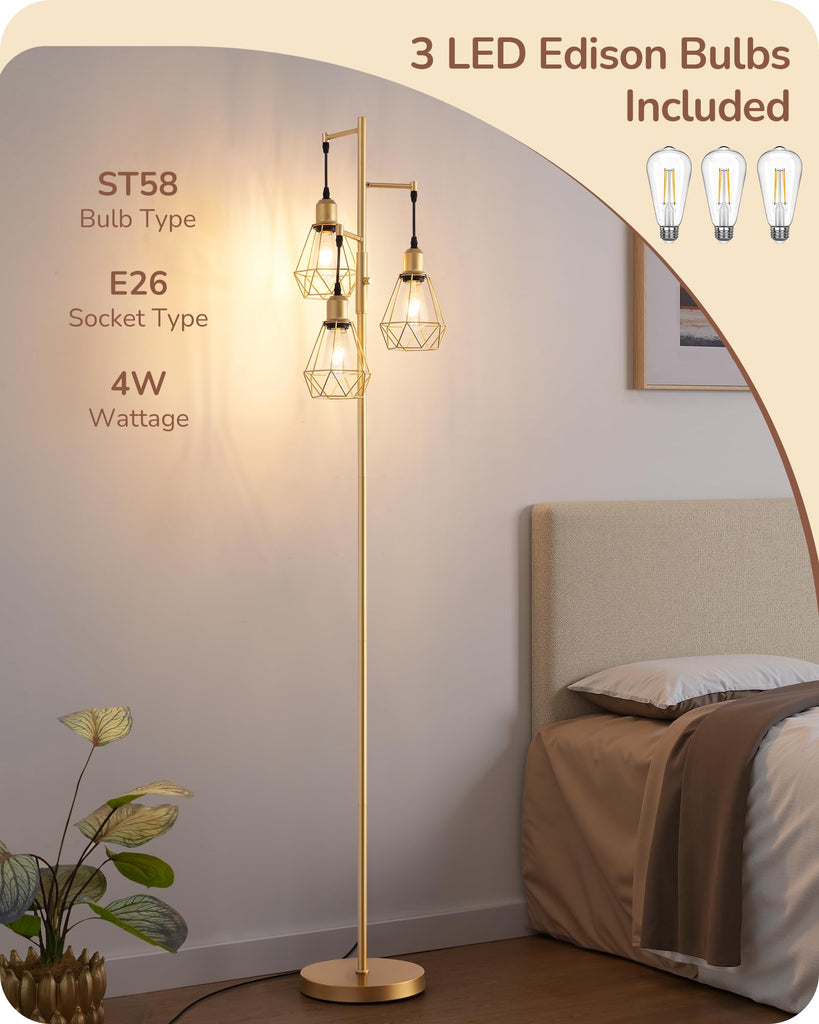 70" Dimmable Farmhouse Floor Lamp, Gold