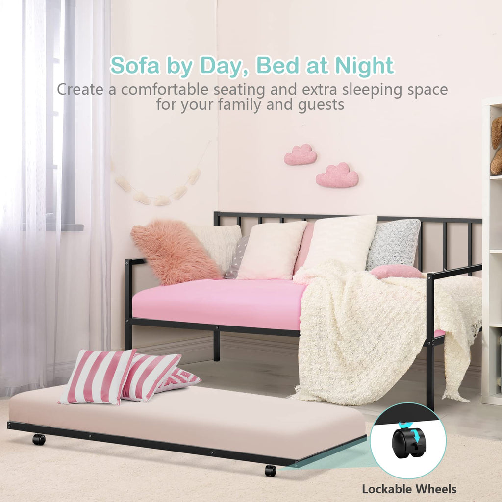 Twin Size Daybed, Metal Frame Daybed and Roll Out Trundle