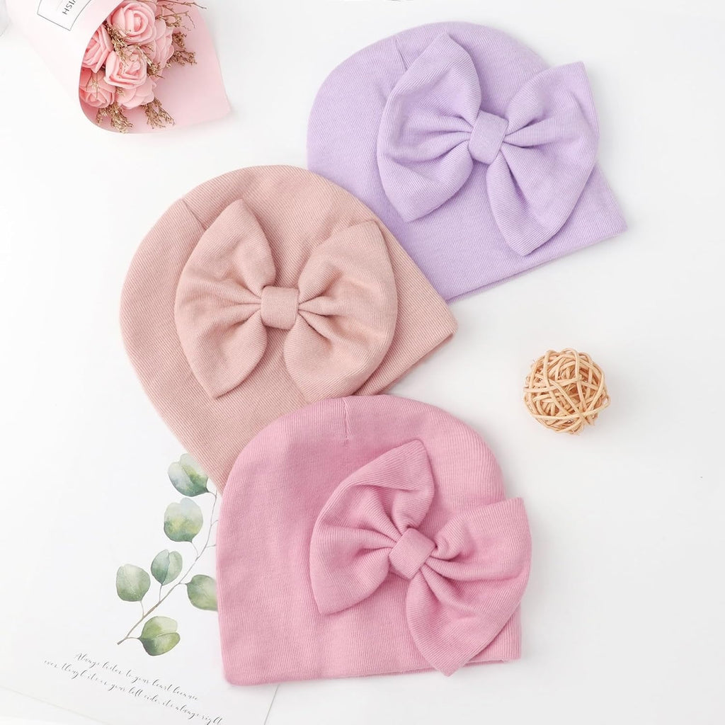 3 Pack Baby Swaddle Blanket with Hats Infant Adjustable Velcro Swaddling Wraps with Bear Ears Cap for 6-12