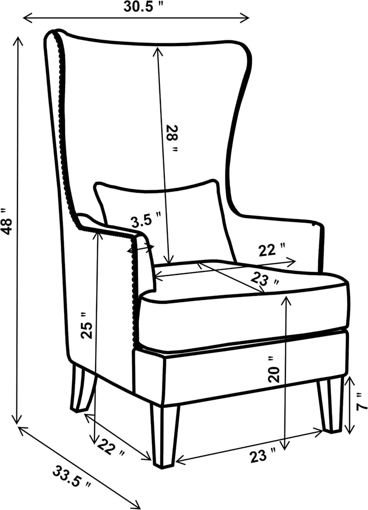 Home Furnishings - Pippin - Upholstered High Wingback Accent Chair with Brown Wood Legs, Track Arms, Removable