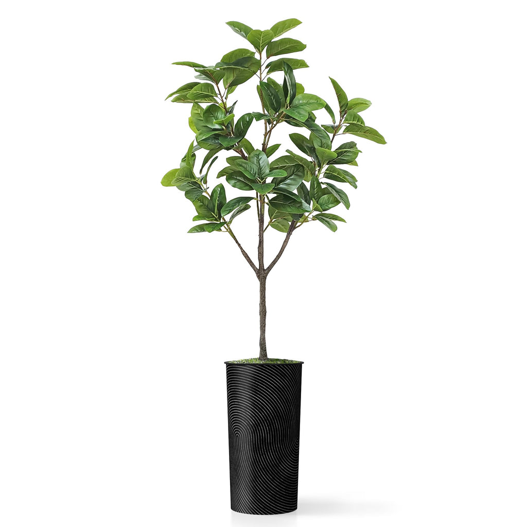 Tree in Geometric Spiral Pattern Planter, Fake Magnolia Tree for Indoor and Outdoor Home Decoration - 70" Overall