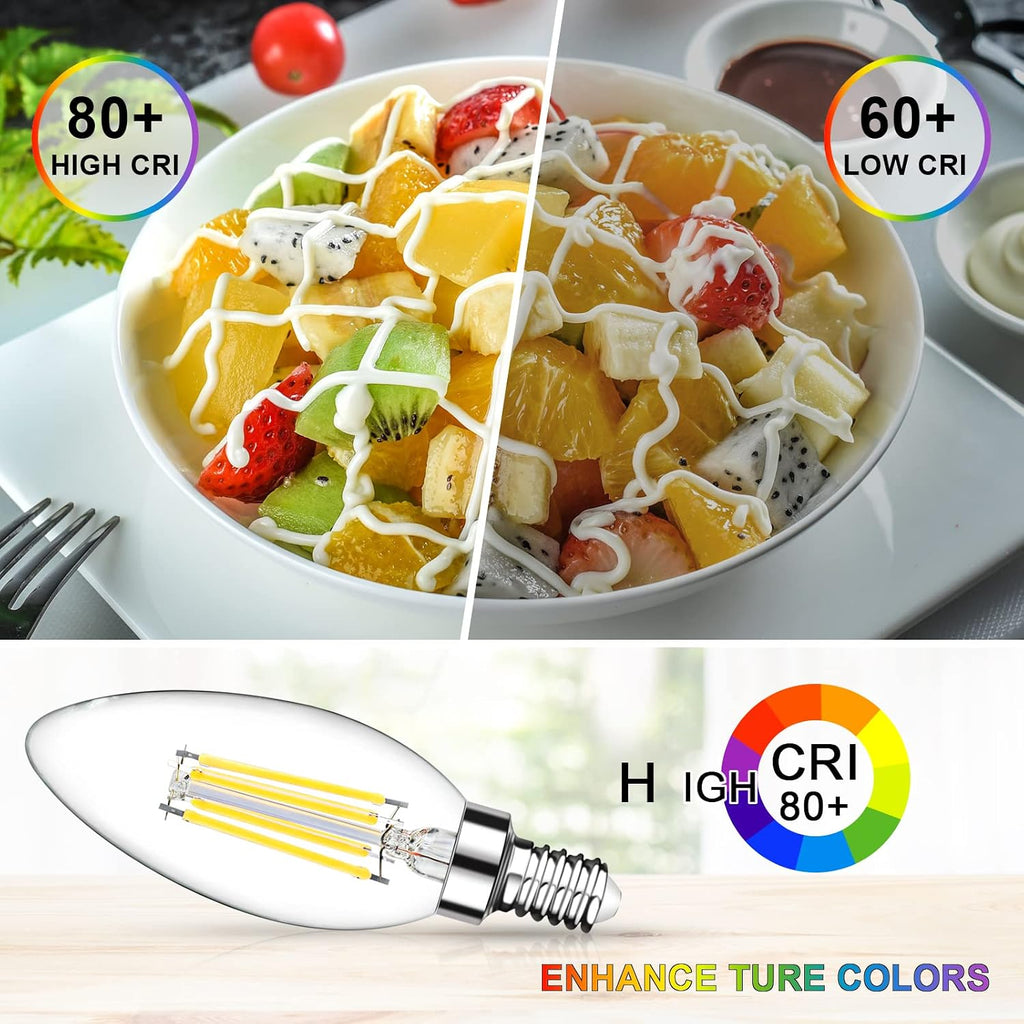 E12 Candelabra LED Light Bulbs 60 Watt Equivalent, Daylight White 5000K, Non-Dimmable, 550 Lumen, Clear LED Filament