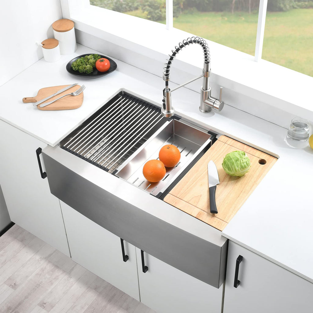 33 Inch Farmhouse Sink - Apron Front Kitchen Sink 16 Gauge Stainless Steel Workstation Ledge Deep Single Bowl Farm