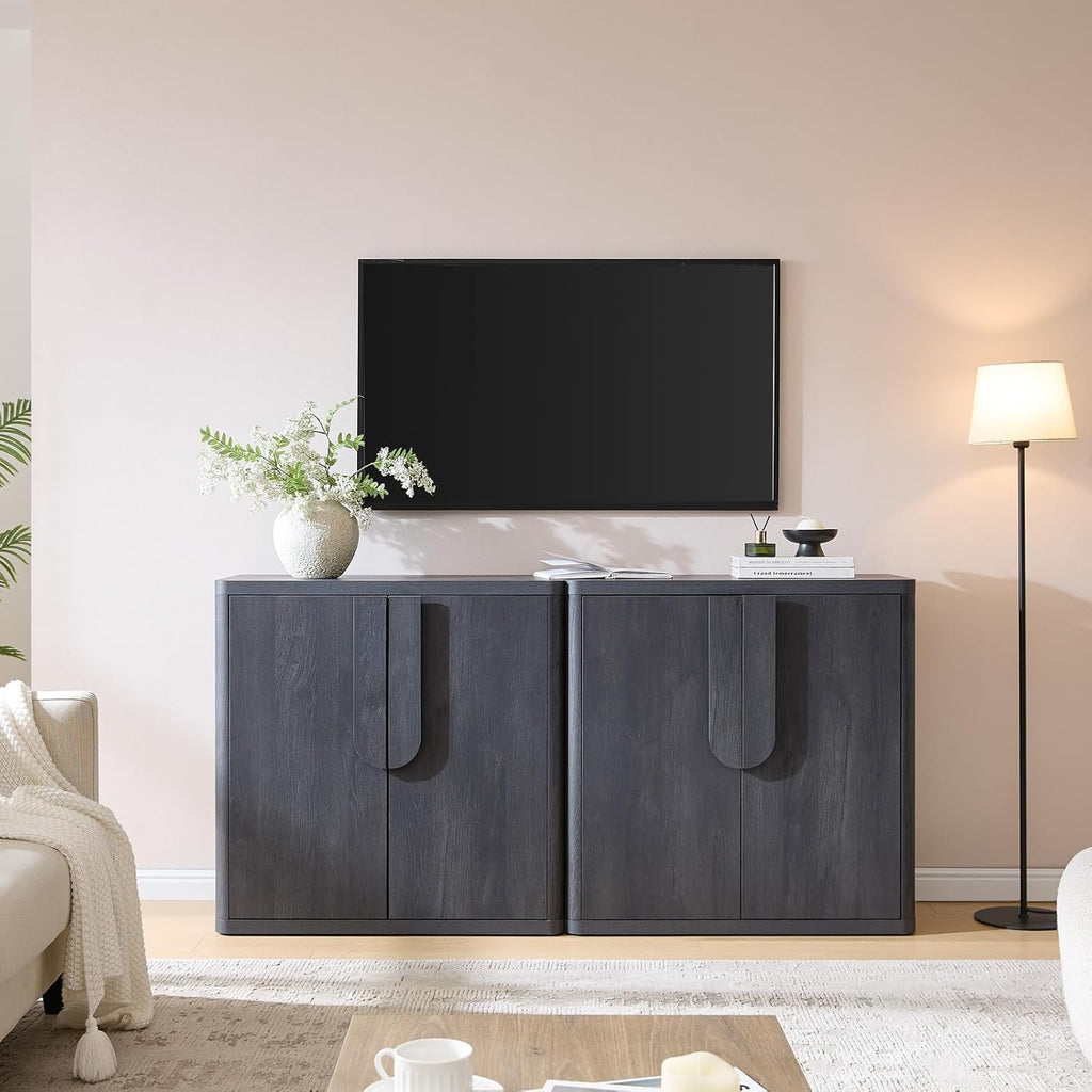 62.28'' Sideboard Buffet Cabinet W/Storage, Modern Accent Cabinets W/Curved Handles & Adjustable Shelves, 4 Doors