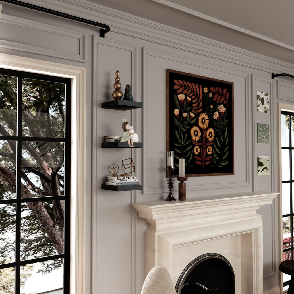 Small Floating Shelves for Wall - 9 Inch Square Black Shelves Decor Set of 3