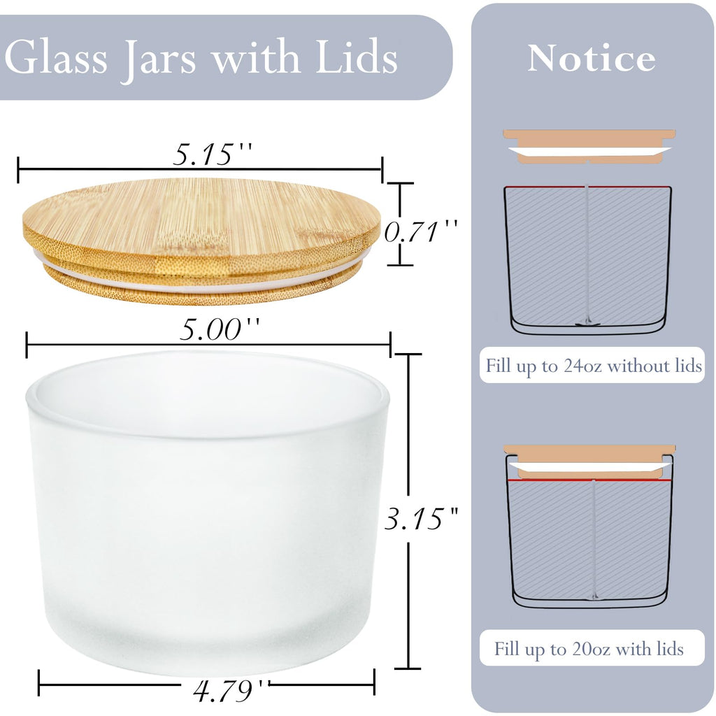 6 Pack 24oz Frosted Glass Candle Jars with Airtight Bamboo Lids