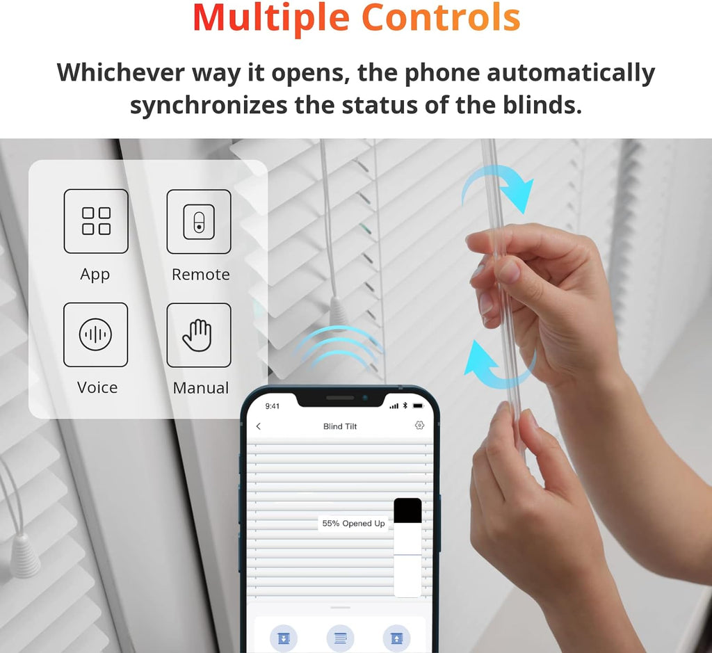 Blind Tilt Motorized Blinds - Smart Electric Blinds, Automatic Blind Opener and Closer, Solar Powered, Light Sensing
