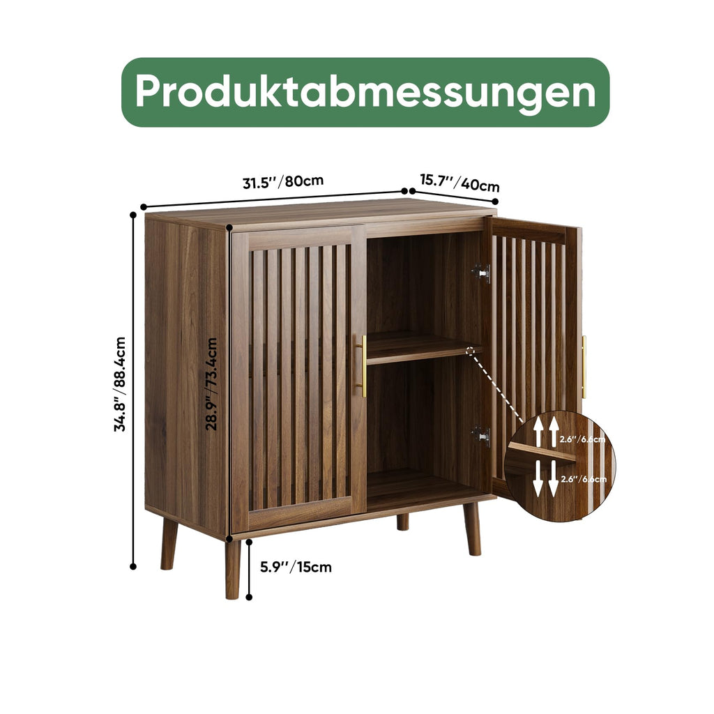 Buffet Cabinet with Storage Walnut Sideboard with Grille Doors&Adjustable Shelf, Wood Coffee Bar Storage Cabinet