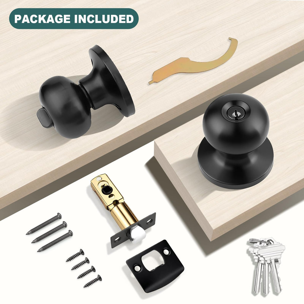 Entry Door Knobs with Lock and Same Keys, Matte Black Keyed Aliked Entry Door Lock Sets for Exterior & Interior