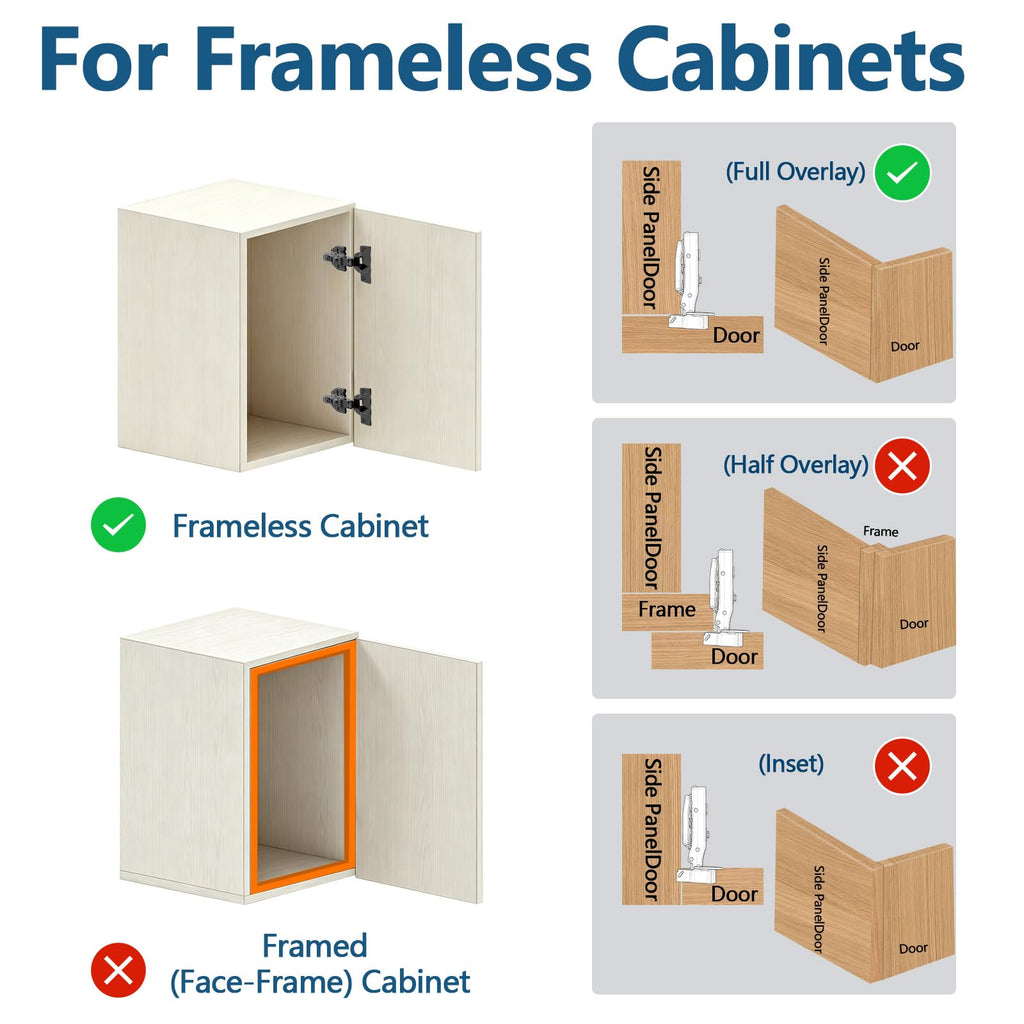 10 Pack Full Overlay Frameless Soft Close Cabinet Hinges, 110° 3D Adjustable Concealed European Hinges, Quiet