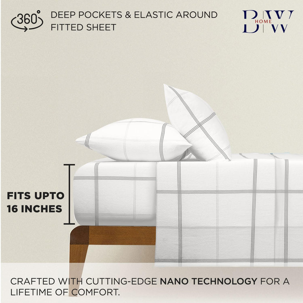 Printed Flannel Sheet Set, 100% Natural Cotton, Soft, Warm & Deep Pocket, Advanced Nano-Tech Making it Resistance to