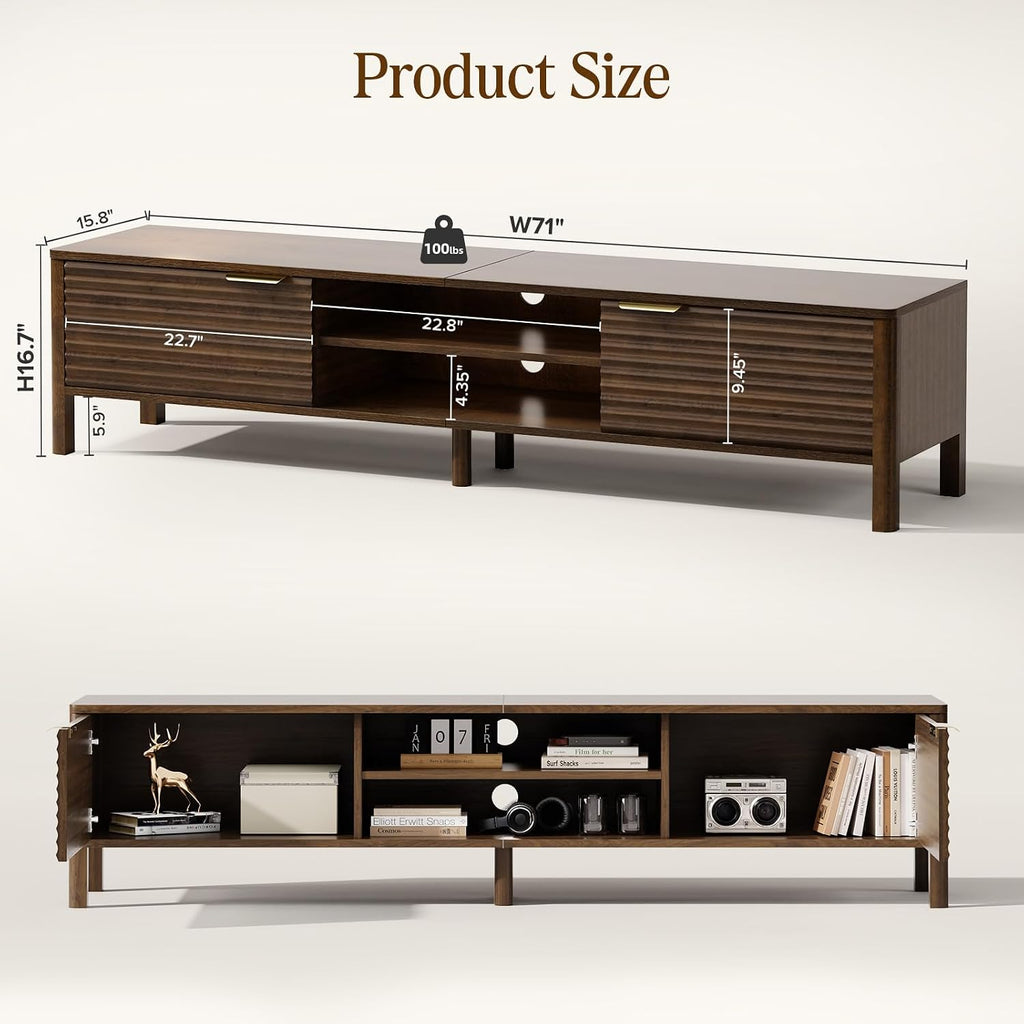 TV Stand for Living Room - up to 80 Inch TVs Mid Century Modern Entertainment Center with Storage and Adjustable